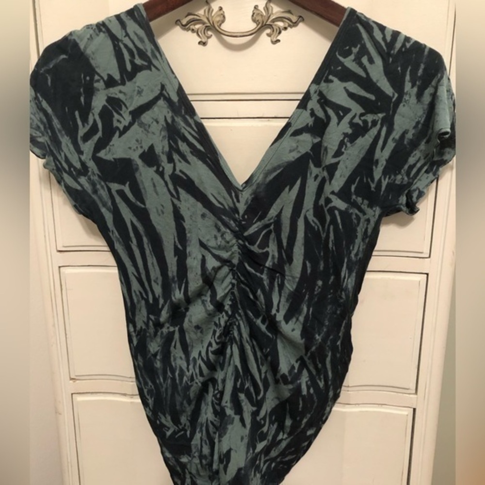 Blue Tatoo Deep Plunge Green Black Tie Dye Top  size small